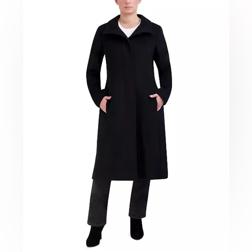 Cole Haan Signature Longline Wool Blend Coat in Black Size 6 New